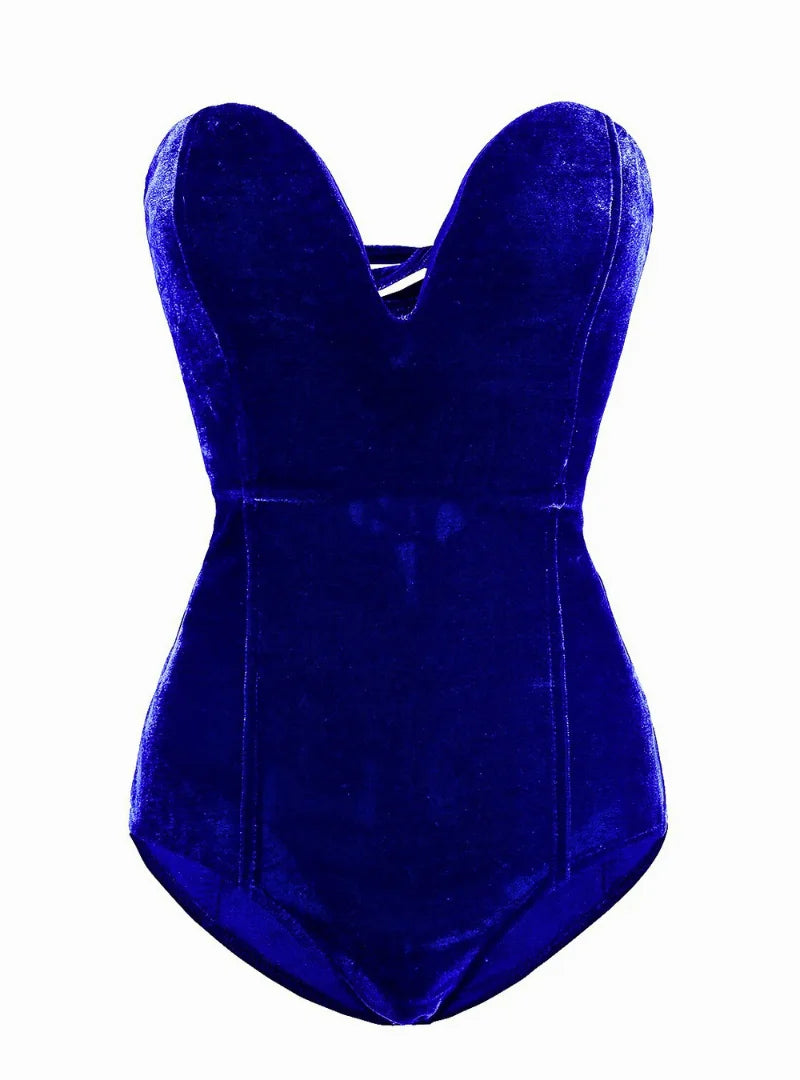 Body Feminino de Veludo Luxo - Decote V Profundo