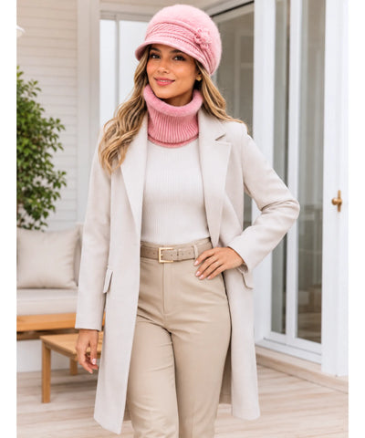 Comprar boina e cachecol feminino de tricô felpudo com forro quente para looks elegantes no inverno ANELLIMN