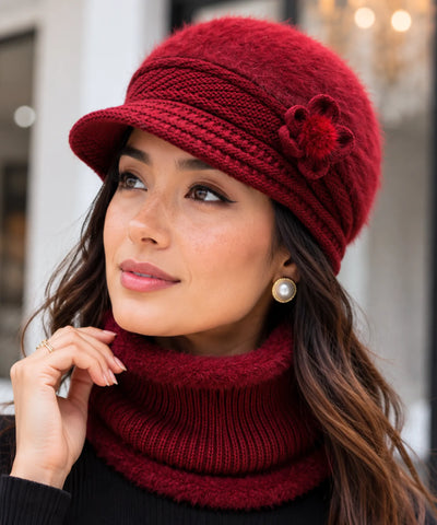 Comprar boina e cachecol feminino de tricô felpudo com forro quente para looks elegantes no inverno ANELLIMN
