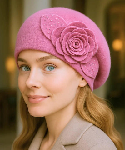 Boina Feminina de Lã com Flor e Bordado Elegante | Campbell