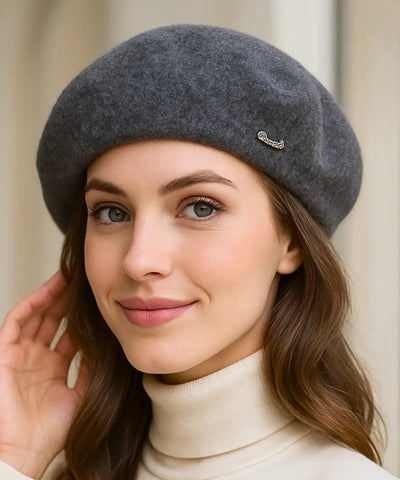 Comprar boina feminina francesa de lã cinza sofisticado e modelagem europeia clássica para looks de inverno com elegância em promoção ZARA

