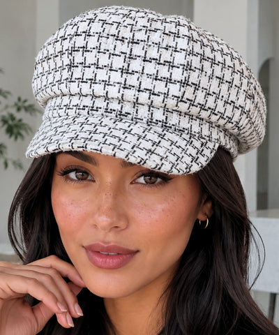 Comprar boina feminina inglesa xadrez de lã com aba europeu para looks urbanos de outono e inverno barato ANELLIMN