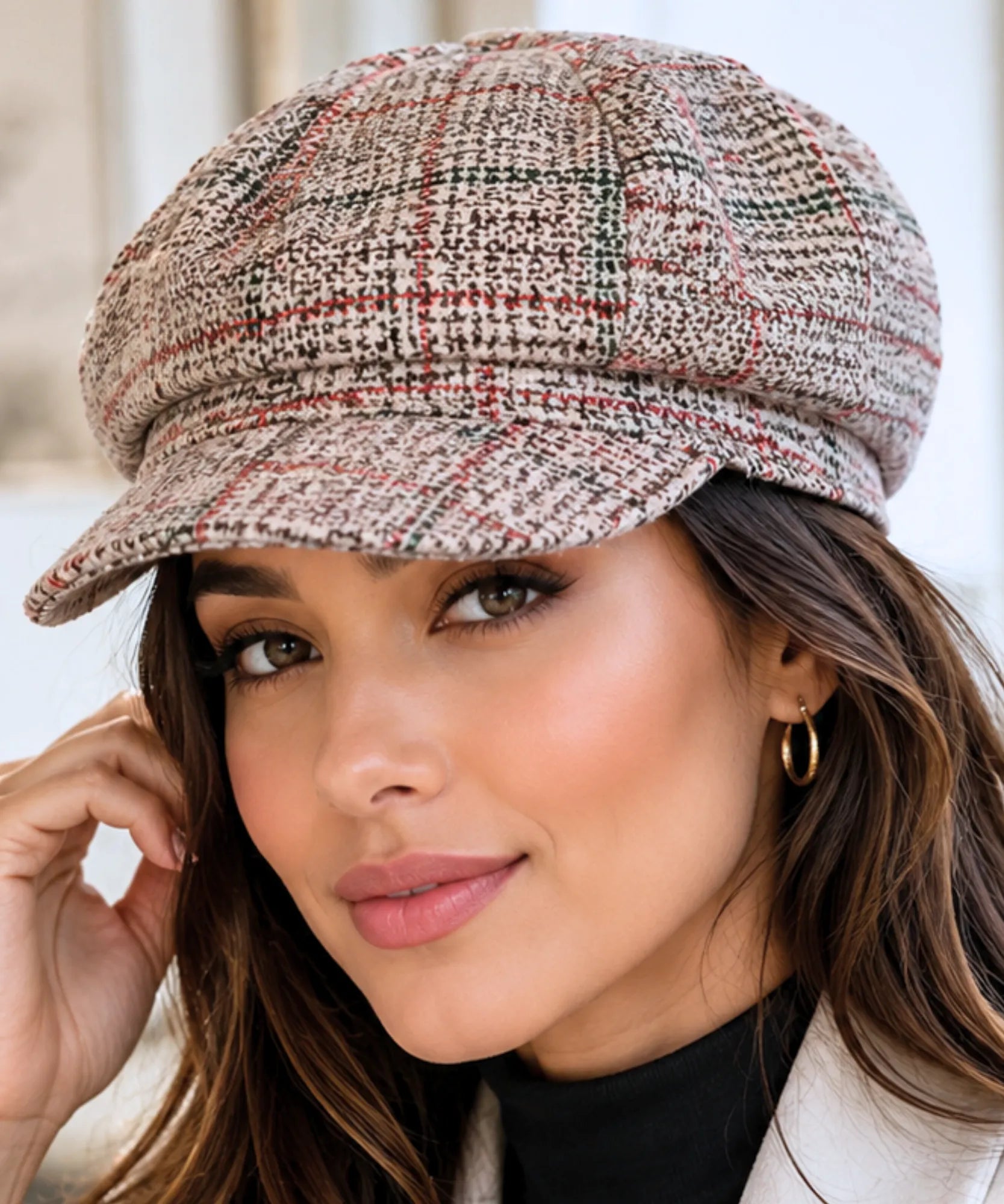 Comprar boina feminina inglesa xadrez de lã com aba europeu para looks urbanos de outono e inverno barato ANELLIMN