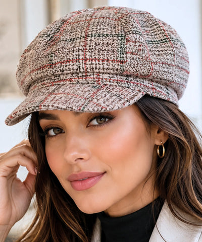 Comprar boina feminina inglesa xadrez de lã com aba europeu para looks urbanos de outono e inverno barato ANELLIMN