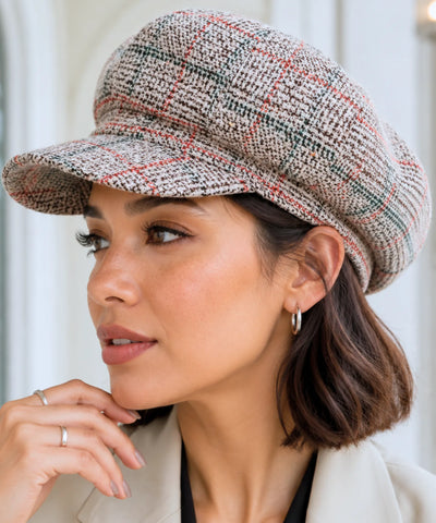 Comprar boina feminina inglesa xadrez de lã com aba europeu para looks urbanos de outono e inverno barato ANELLIMN