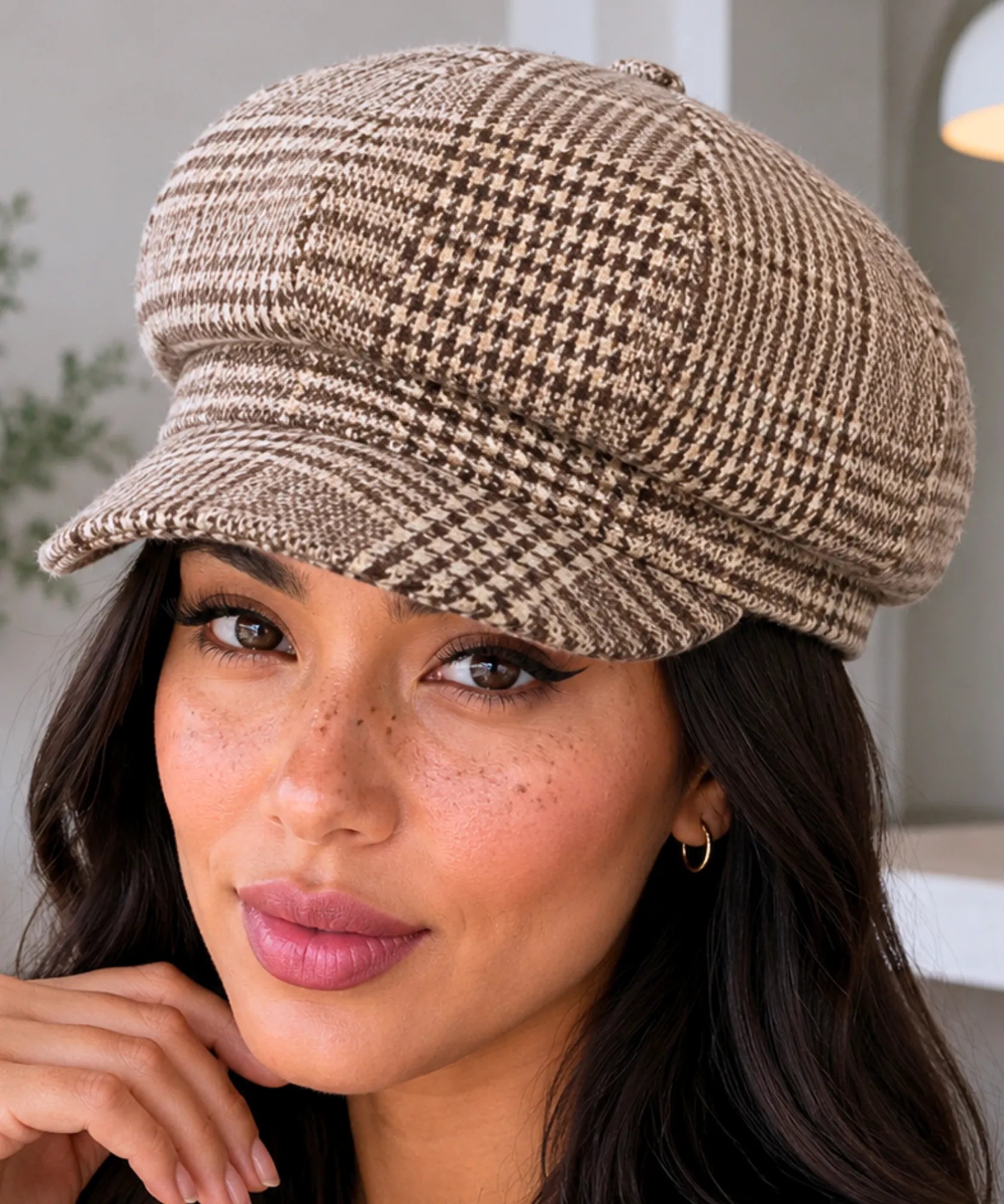 Comprar boina feminina inglesa xadrez de lã com aba europeu para looks urbanos de outono e inverno barato ANELLIMN