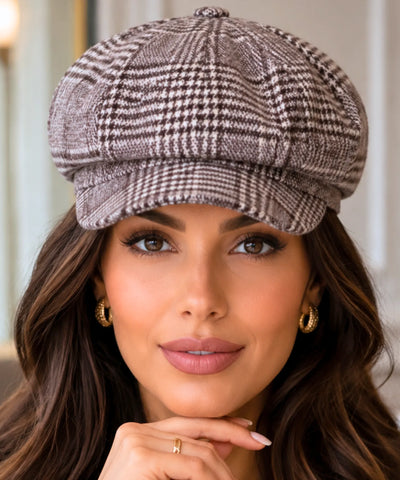 Comprar boina feminina inglesa xadrez de lã com aba europeu para looks urbanos de outono e inverno barato ANELLIMN
