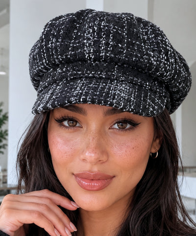 Comprar boina feminina inglesa xadrez de lã com aba europeu para looks urbanos de outono e inverno barato ANELLIMN