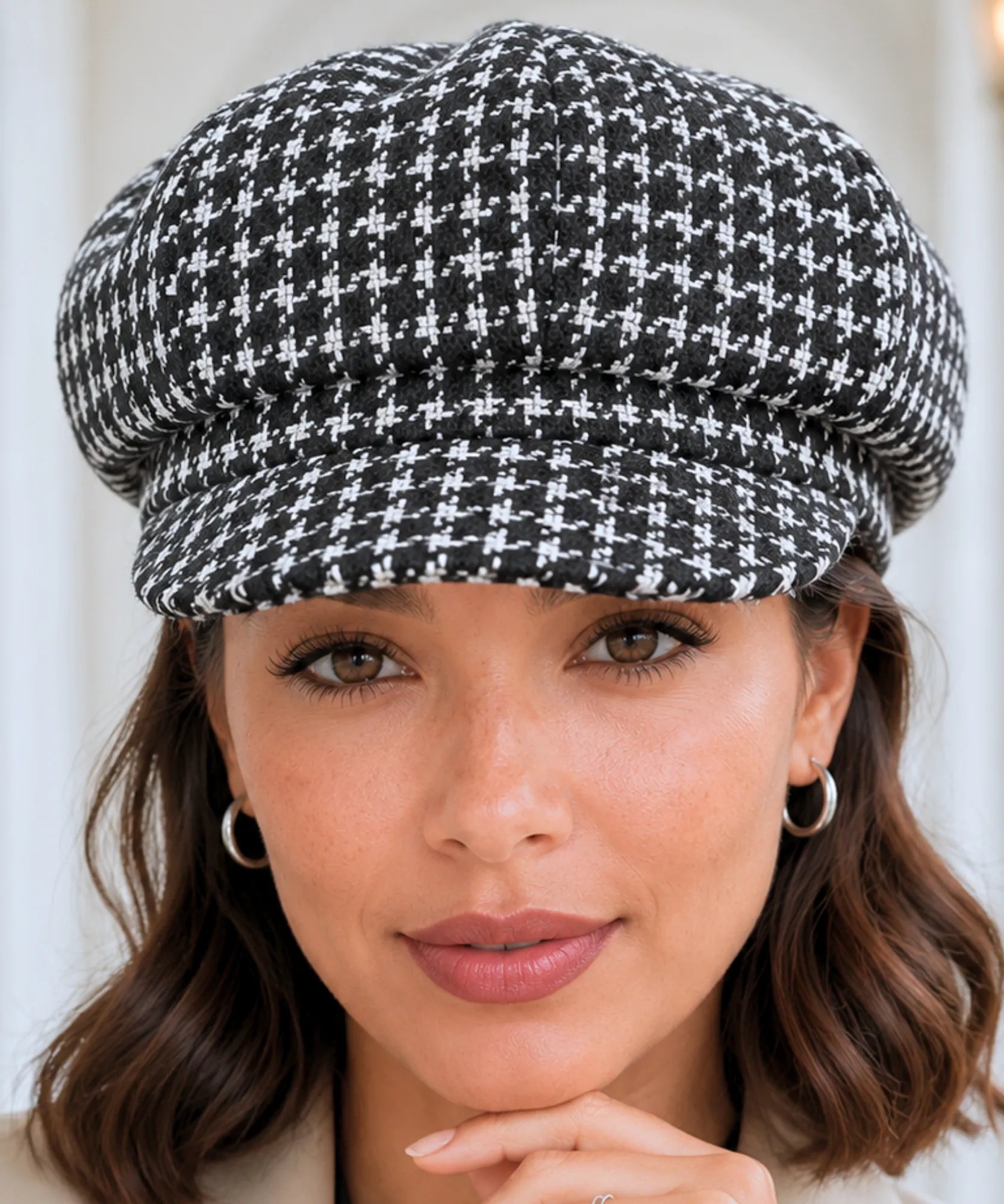 Comprar boina feminina inglesa xadrez de lã com aba europeu para looks urbanos de outono e inverno barato ANELLIMN