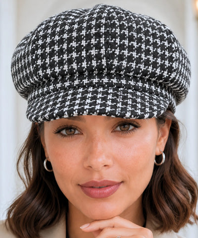 Comprar boina feminina inglesa xadrez de lã com aba europeu para looks urbanos de outono e inverno barato ANELLIMN