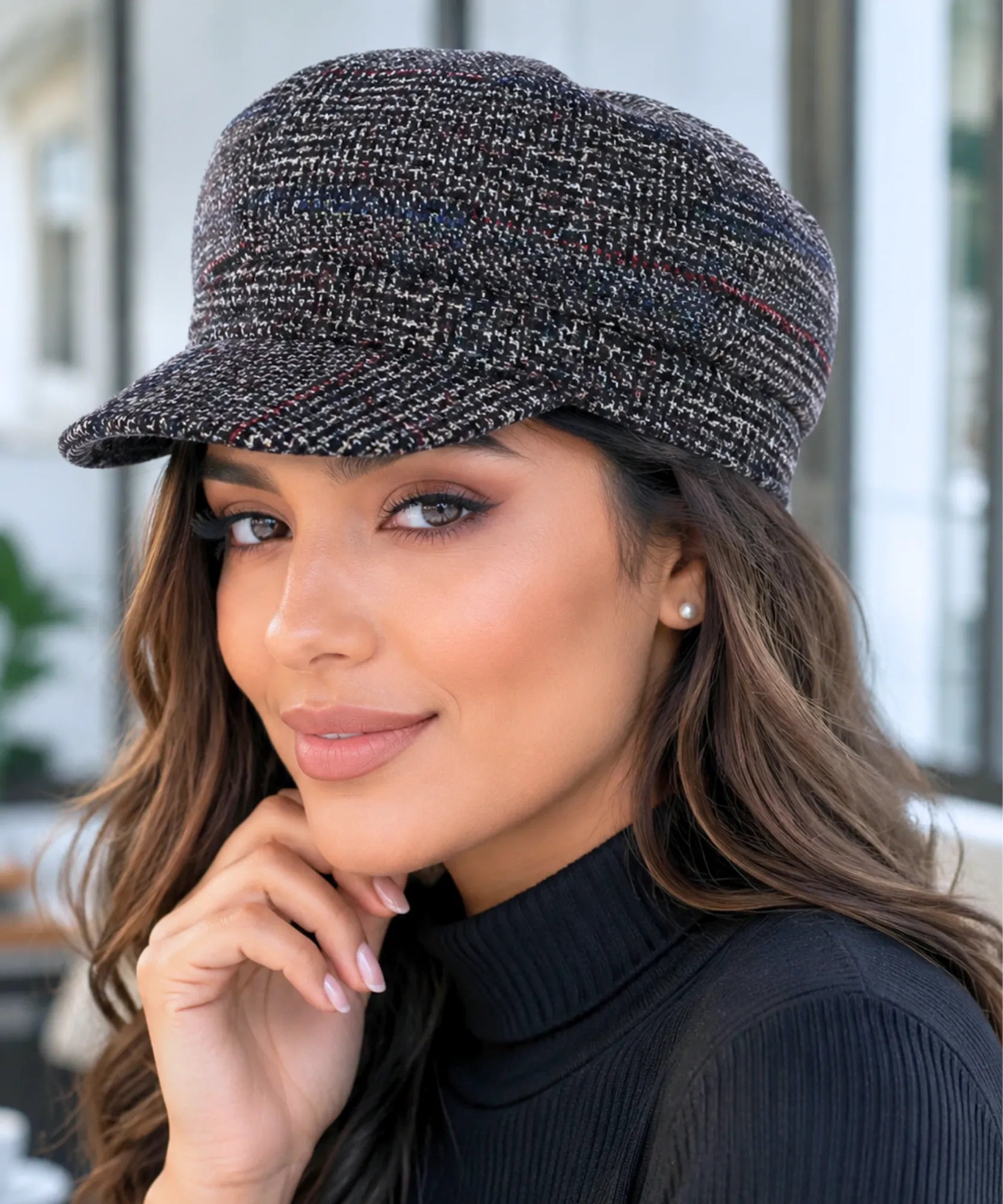 Comprar boina feminina inglesa xadrez de lã com aba europeu para looks urbanos de outono e inverno barato ANELLIMN