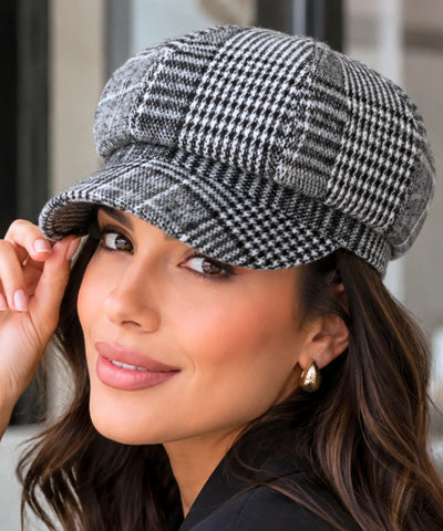 Comprar boina feminina inglesa xadrez de lã com aba europeu para looks urbanos de outono e inverno barato ANELLIMN