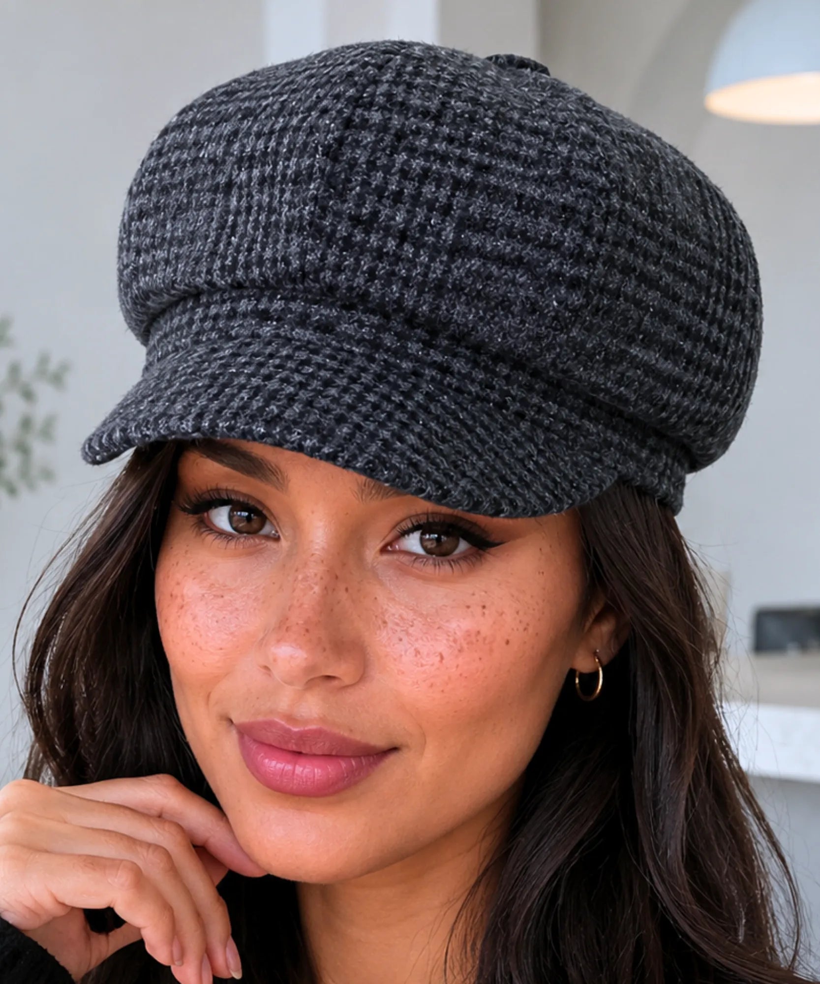 Comprar boina feminina inglesa xadrez de lã com aba europeu para looks urbanos de outono e inverno barato ANELLIMN