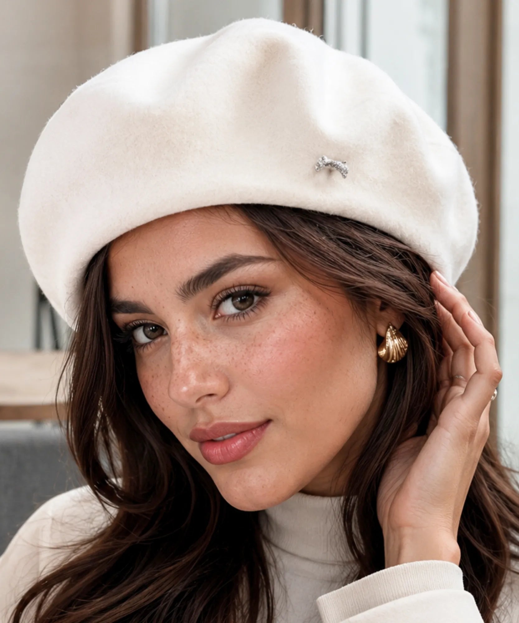 Comprar boina feminina italiana broche metálico elegante estilo francês inverno barato ANELLIMN