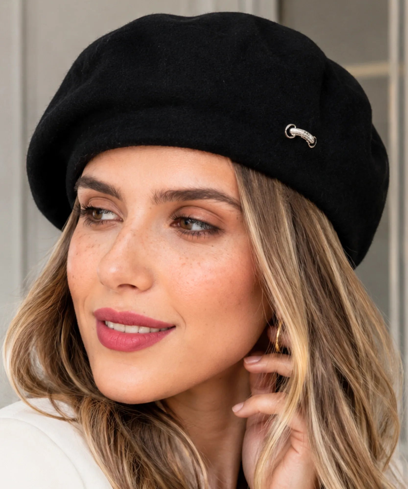 Comprar boina feminina italiana broche metálico elegante estilo francês inverno barato ANELLIMN