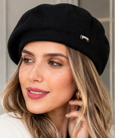Comprar boina feminina italiana broche metálico elegante estilo francês inverno barato ANELLIMN