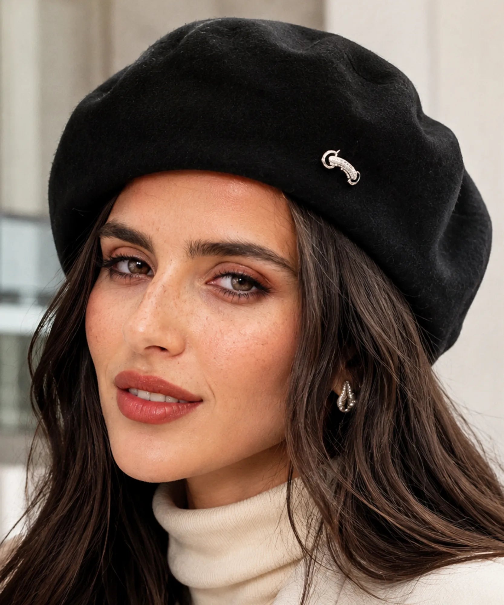 Comprar boina feminina italiana broche metálico elegante estilo francês inverno barato ANELLIMN