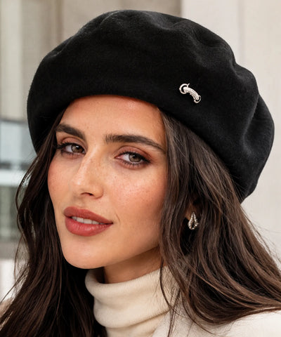 Comprar boina feminina italiana broche metálico elegante estilo francês inverno barato ANELLIMN