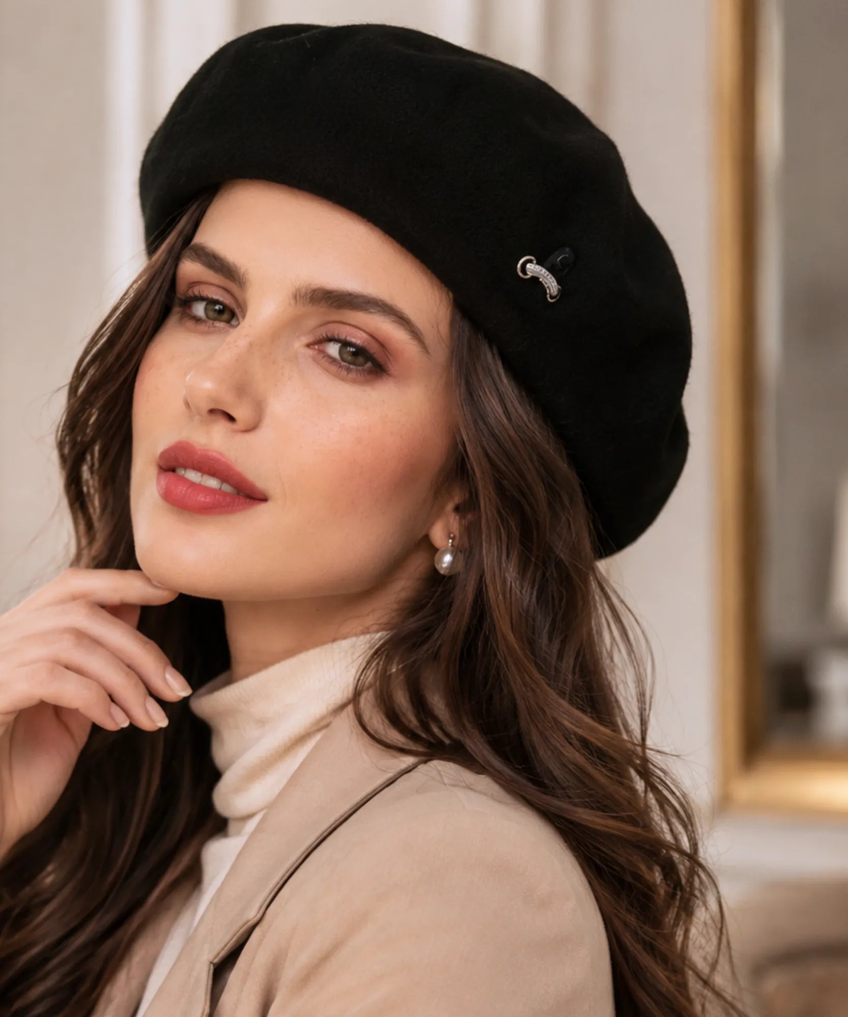 Comprar boina feminina italiana broche metálico elegante estilo francês inverno barato ANELLIMN