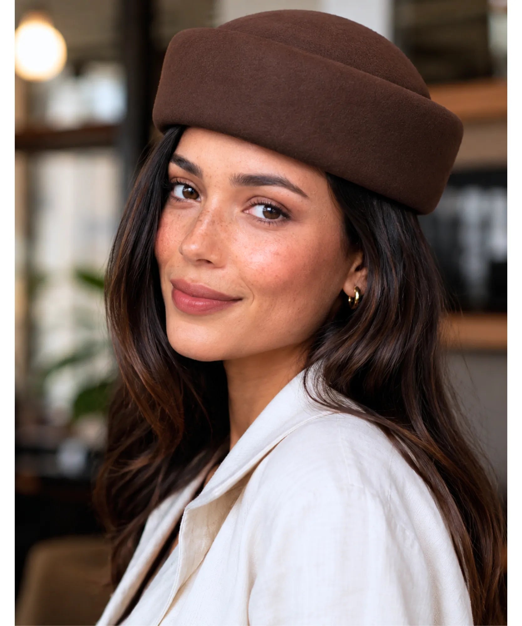 Comprar boina feminina italiana estilo aeromoça 100% lã forro cetim elegante inverno barata em promoção Anellimn