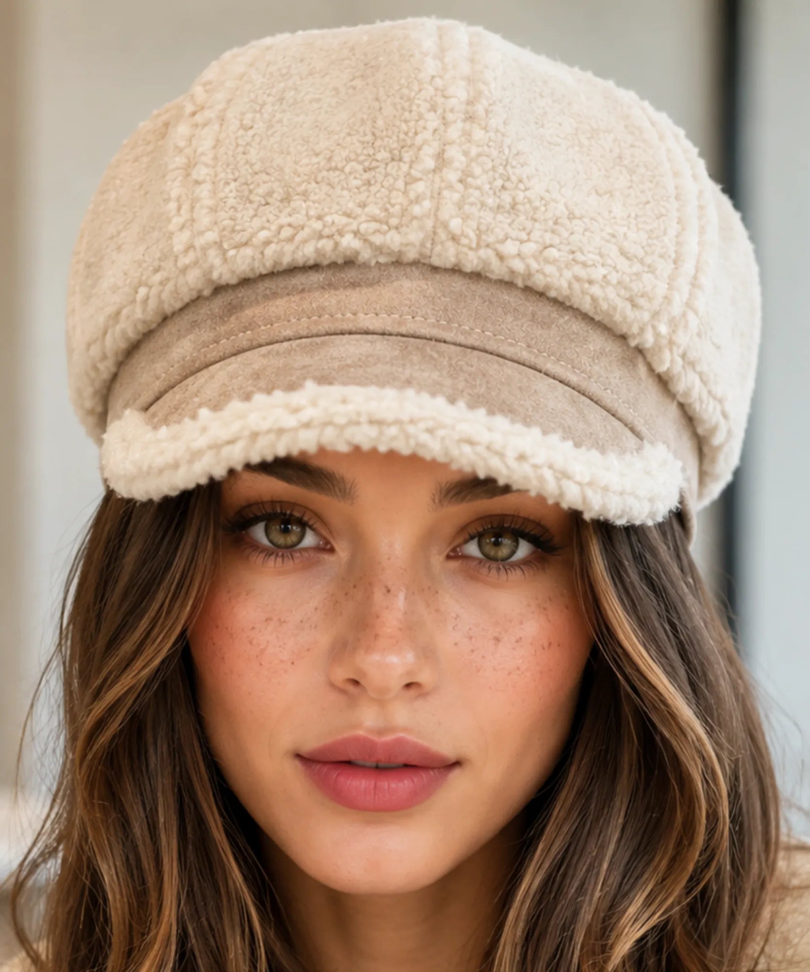 Comprar boina feminina de pelúcia sherpa aba curta estilo italiana capitã inverno frio copa volumosa em promoção ANELLIMN