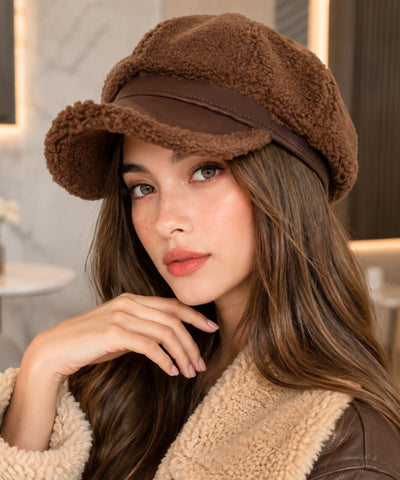 Comprar boina feminina de pelúcia sherpa aba curta estilo italiana capitã inverno frio copa volumosa em promoção ANELLIMN
