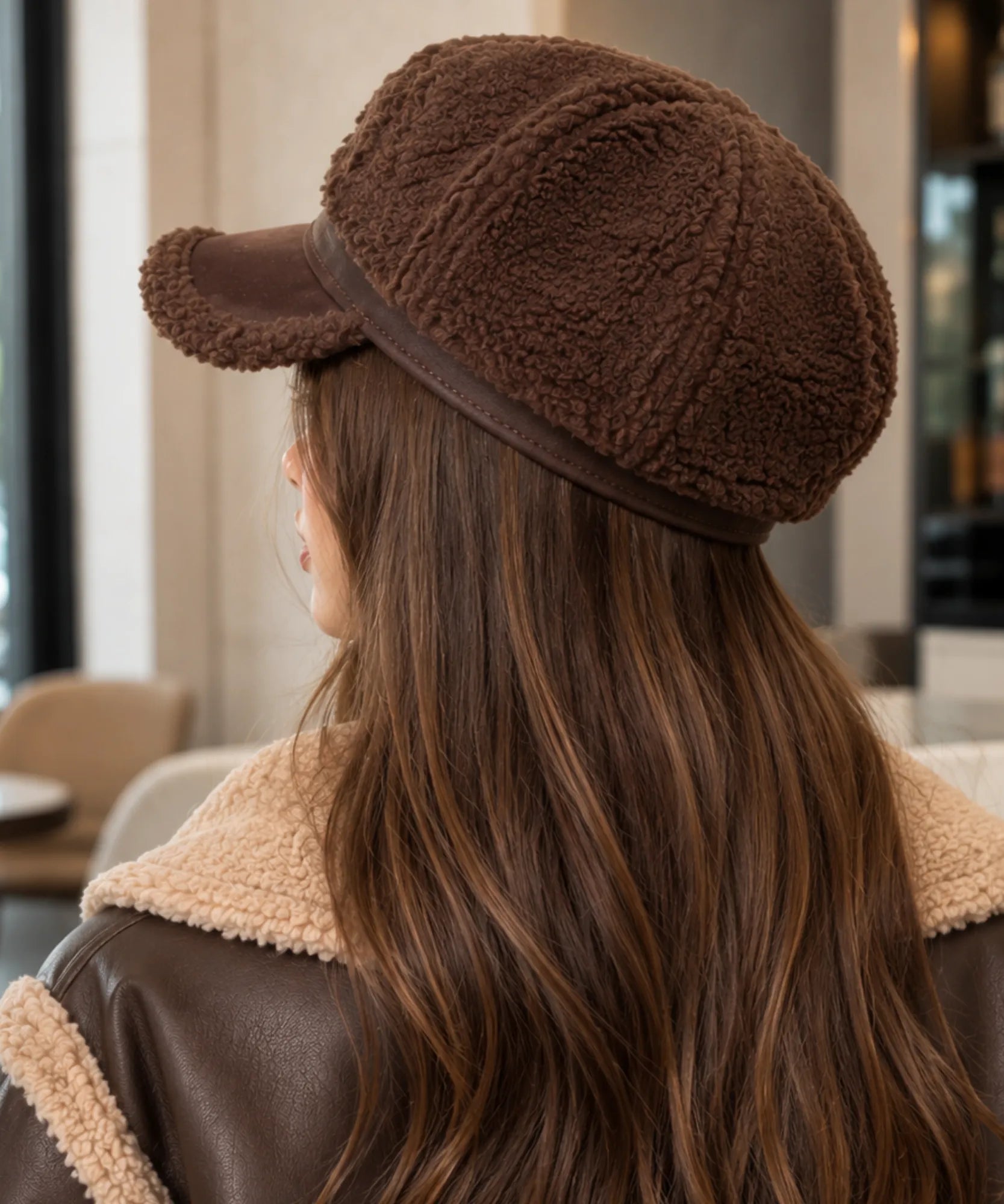Comprar boina feminina de pelúcia sherpa aba curta estilo italiana capitã inverno frio copa volumosa em promoção ANELLIMN
