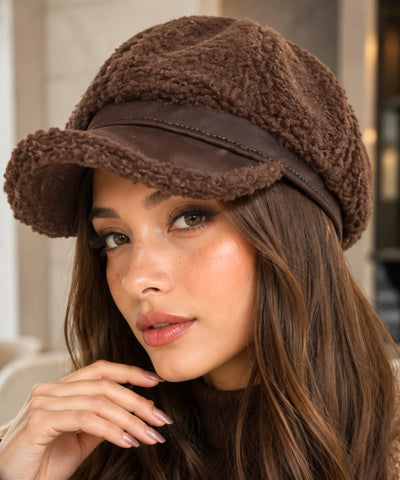 Comprar boina feminina de pelúcia sherpa aba curta estilo italiana capitã inverno frio copa volumosa em promoção ANELLIMN