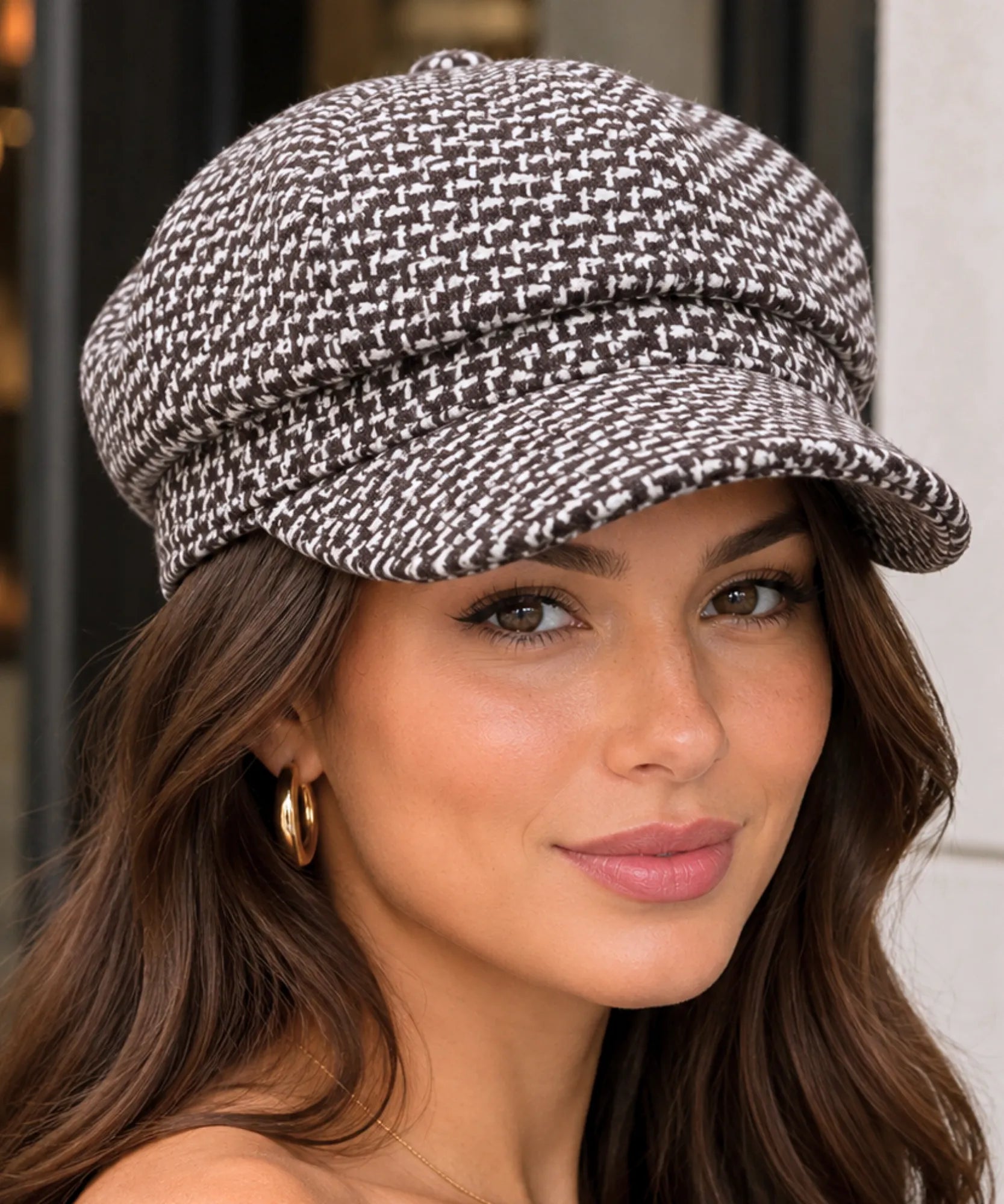 Comprar boina feminina tweed xadrez estilo inglês newsboy copa estruturada 8 painéis outono inverno barata em promoção Anellimn