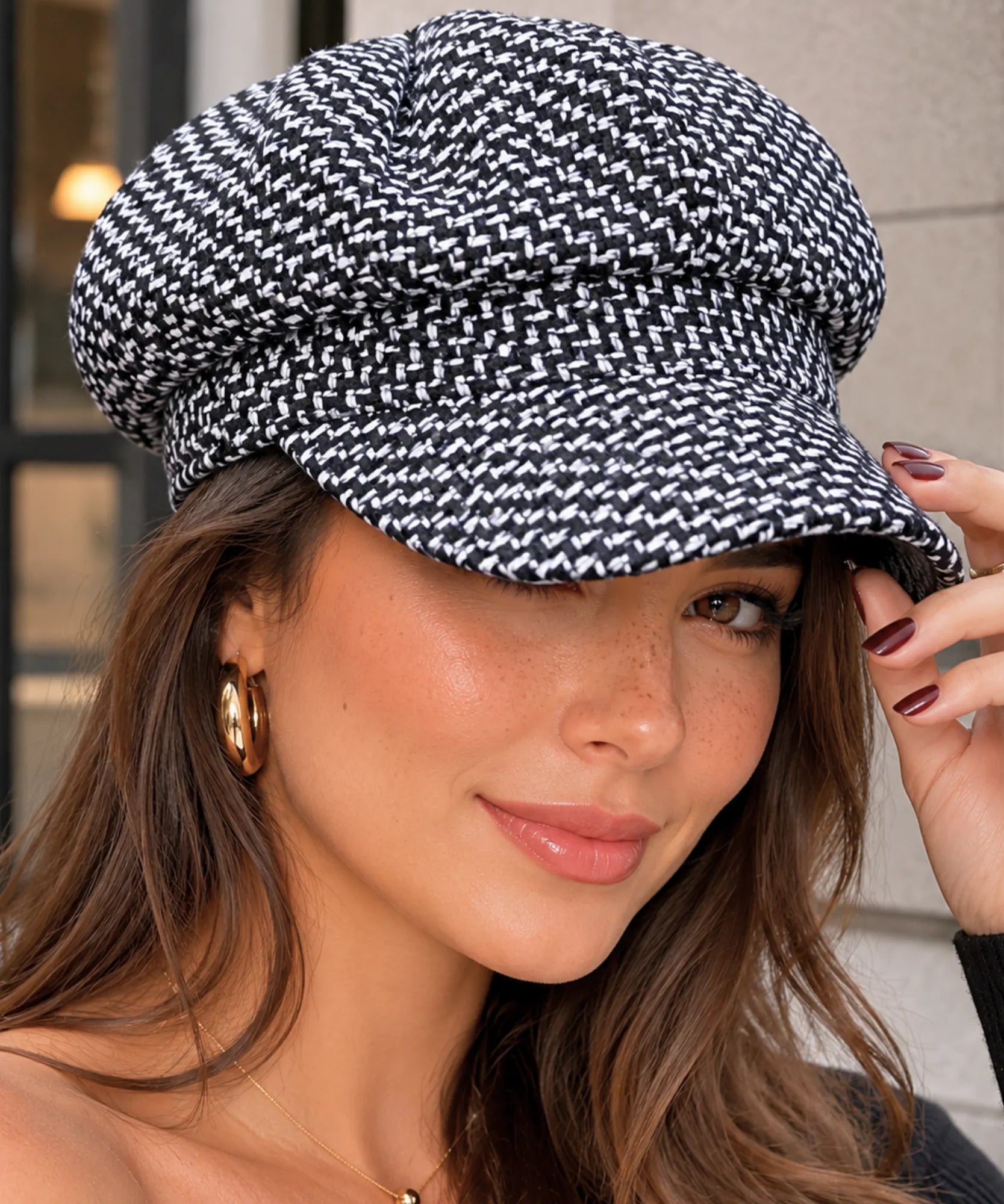 Comprar boina feminina tweed xadrez estilo inglês newsboy copa estruturada 8 painéis outono inverno barata em promoção Anellimn