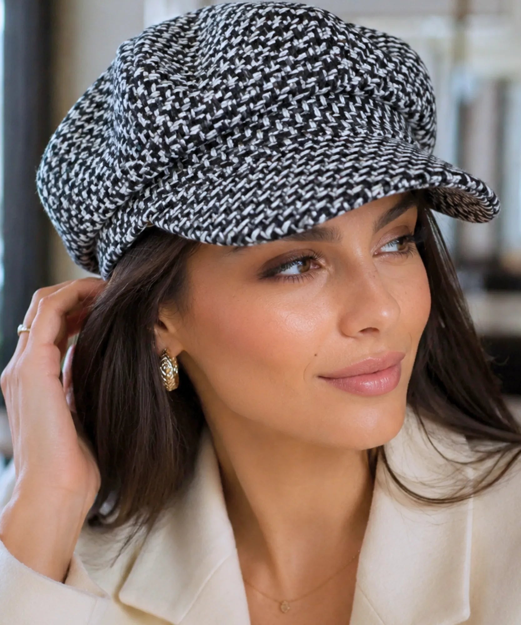 Comprar boina feminina tweed xadrez estilo inglês newsboy copa estruturada 8 painéis outono inverno barata em promoção Anellimn