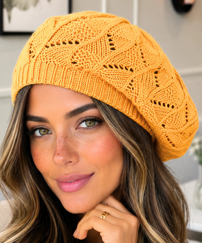 Boina Francesa Feminina Tricot Vazada Estilo Artista | Campbell
