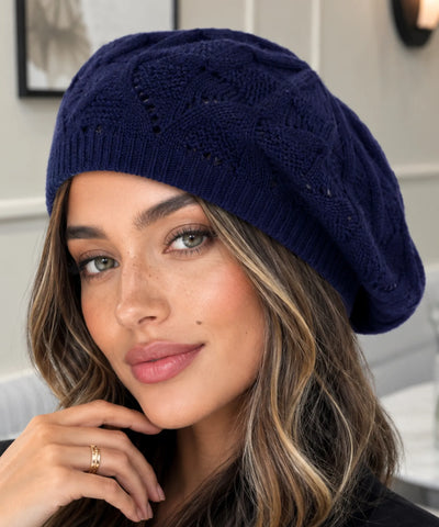 Boina Francesa Feminina Tricot Vazada Estilo Artista | Campbell