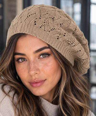 Boina Francesa Feminina Tricot Vazada Estilo Artista | Campbell