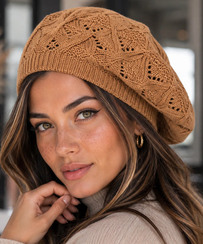 Boina Francesa Feminina Tricot Vazada Estilo Artista | Campbell