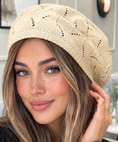 Boina Francesa Feminina Tricot Vazada Estilo Artista | Campbell