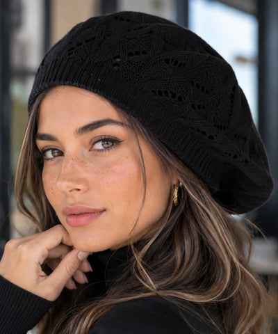 Boina Francesa Feminina Tricot Vazada Estilo Artista | Campbell