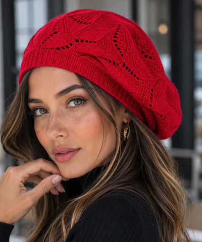 Boina Francesa Feminina Tricot Vazada Estilo Artista | Campbell