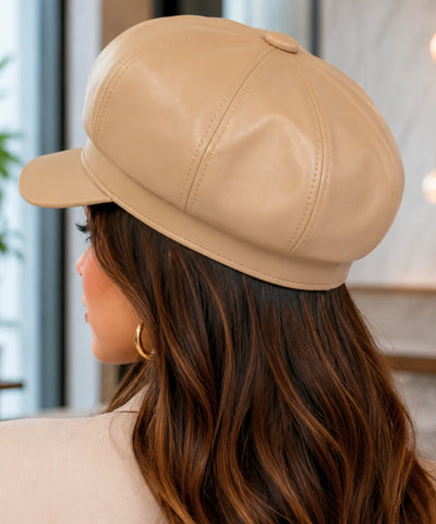 Comprar boina inglesa feminina couro ecológico estilo Peaky Blinders 8 painéis aba rígida elegante várias cores barata em promoção ANELLIMN