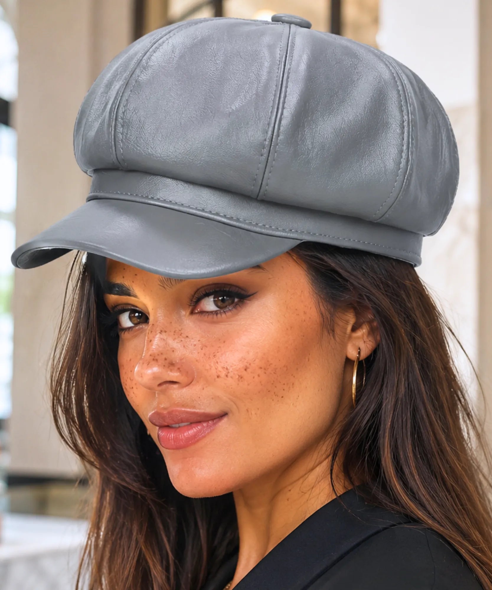 Comprar boina inglesa feminina couro ecológico estilo Peaky Blinders 8 painéis aba rígida elegante várias cores barata em promoção ANELLIMN