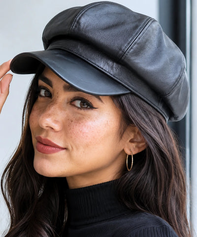 Comprar boina inglesa feminina couro ecológico estilo Peaky Blinders 8 painéis aba rígida elegante várias cores barata em promoção ANELLIMN