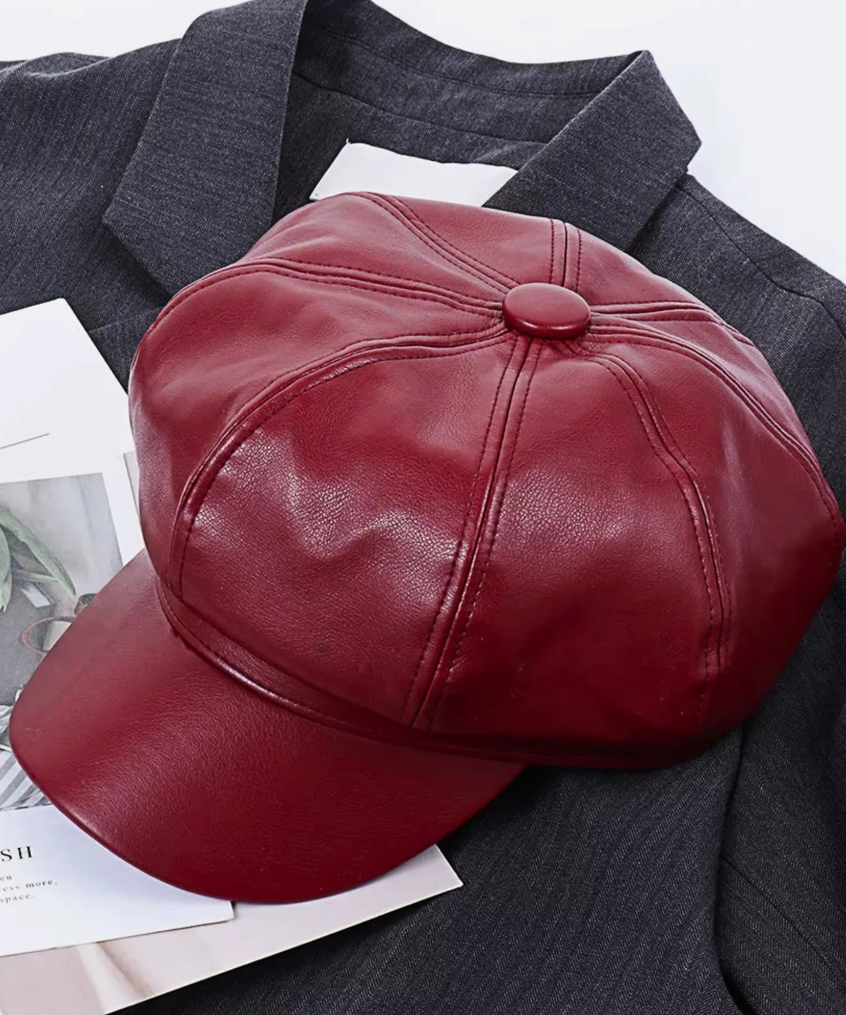 Comprar boina inglesa feminina couro ecológico estilo Peaky Blinders 8 painéis aba rígida elegante várias cores barata em promoção ANELLIMN