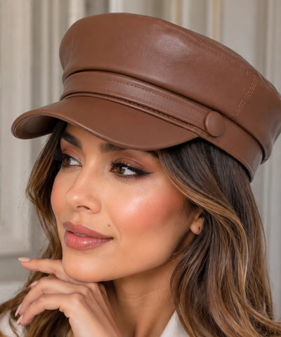 Comprar boina italiana feminina de couro aba reta estruturada estilo inglês capitã Peaky Blinders ANELLIMN