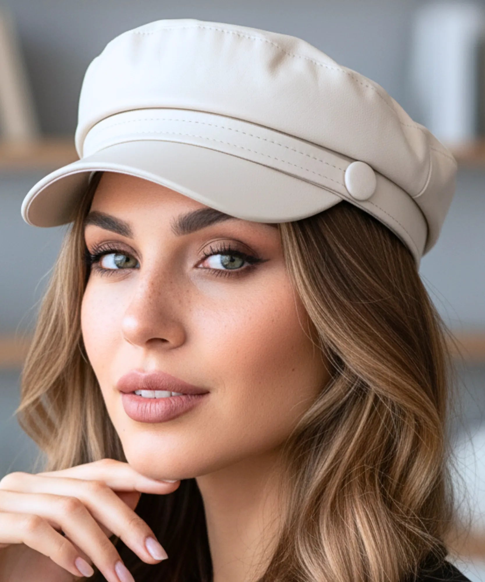 Comprar boina italiana feminina de couro aba reta estruturada estilo inglês capitã Peaky Blinders ANELLIMN