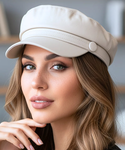 Comprar boina italiana feminina de couro aba reta estruturada estilo inglês capitã Peaky Blinders ANELLIMN
