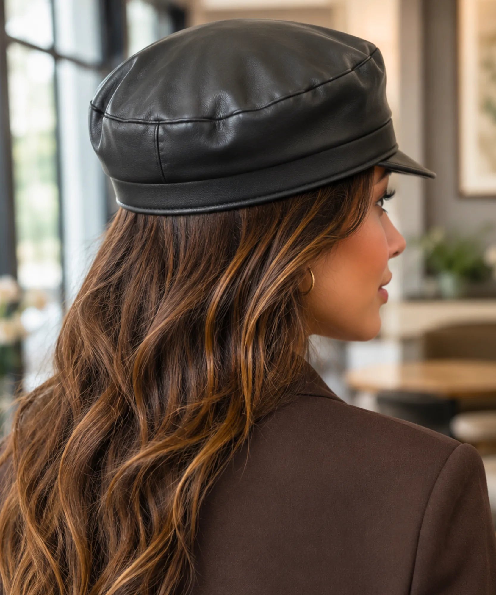 Comprar boina italiana feminina de couro aba reta estruturada estilo inglês capitã Peaky Blinders ANELLIMN