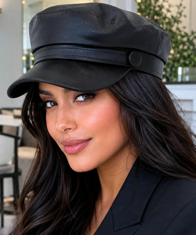 Comprar boina italiana feminina de couro aba reta estruturada estilo inglês capitã Peaky Blinders ANELLIMN
