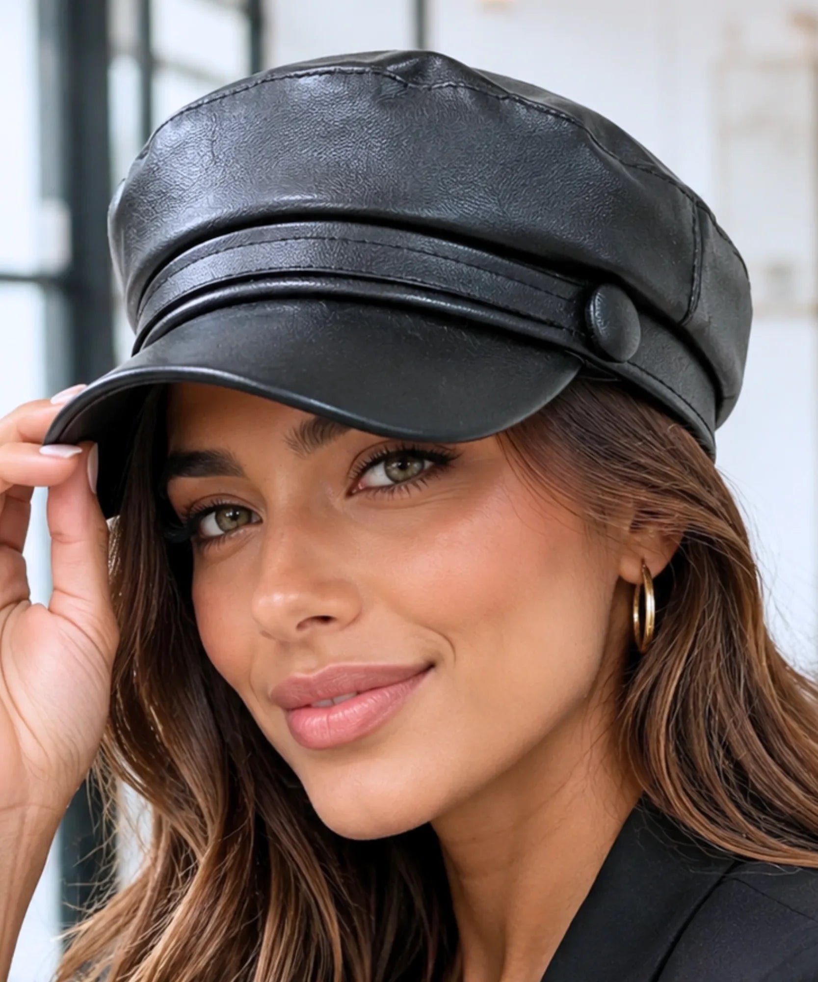 Comprar boina italiana feminina de couro aba reta estruturada estilo inglês capitã Peaky Blinders ANELLIMN