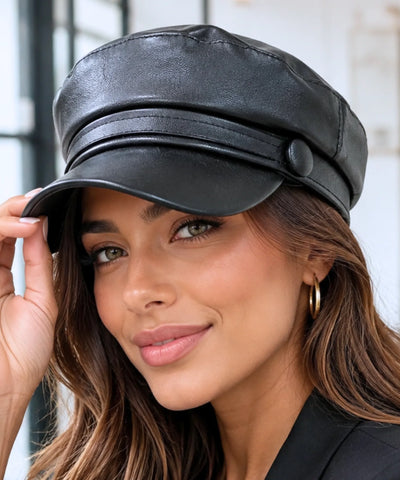 Comprar boina italiana feminina de couro aba reta estruturada estilo inglês capitã Peaky Blinders ANELLIMN
