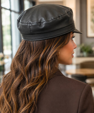 Comprar boina italiana feminina de couro aba reta estruturada estilo inglês capitã Peaky Blinders ANELLIMN